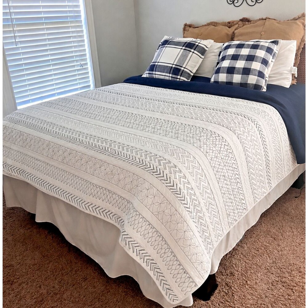 Better Homes & Gardens Embroidery Geometric Quilt Full/Queen Gray 90x92 Boho